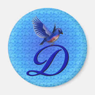 Imán Elegante Monograma Inicial D Pájar Azul