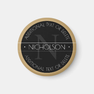 Imán Elegante Monograma Moderno Editable Negro Oro Blan