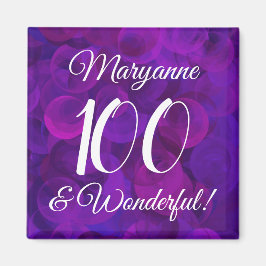 Imán Elegante morado 100 y maravilloso cumpleaños