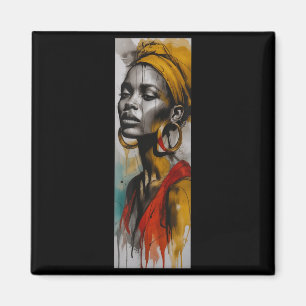 Imán Elegante mujer africana turbante arte de goteo acu