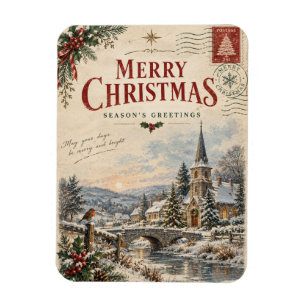 Imán Elegante Navidad Vintage, estilo Tarjeta Postal Re