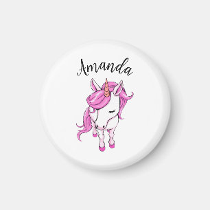 Imán Elegante nombre de Chica de unicornio rosa