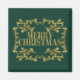 Imán Elegante Ornate Gold Merry Christmas Square Magnet