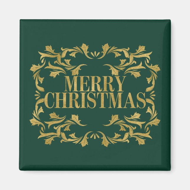 Imán Elegante Ornate Gold Merry Christmas Square Magnet (Frente)