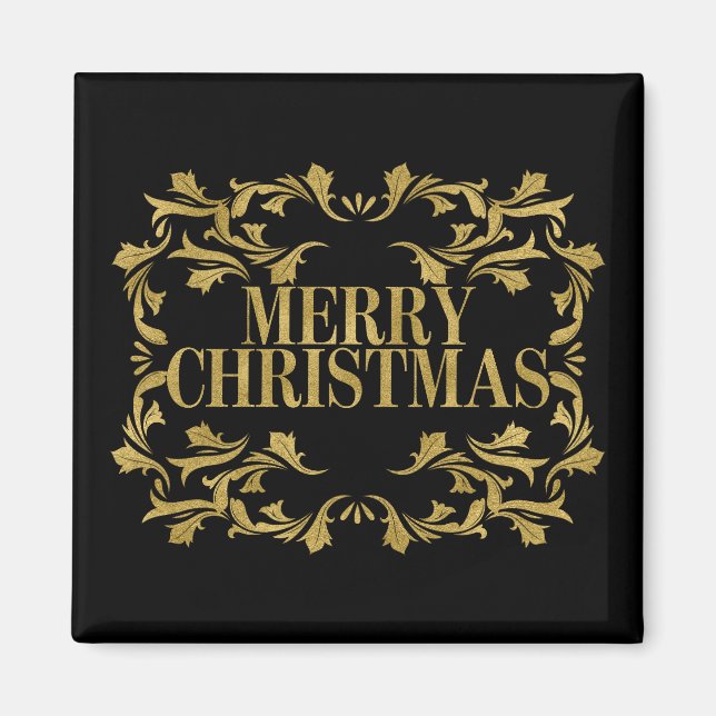 Imán Elegante Ornate Gold Merry Christmas Square Magnet (Frente)