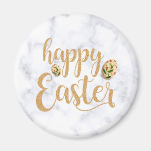 Imán Elegante Oro Feliz Pascua con huevos florales