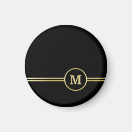 Imán Elegante oro Monograma personalizado sobre negro