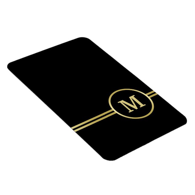 Imán Elegante oro Monograma personalizado sobre negro (Lado Derecho)