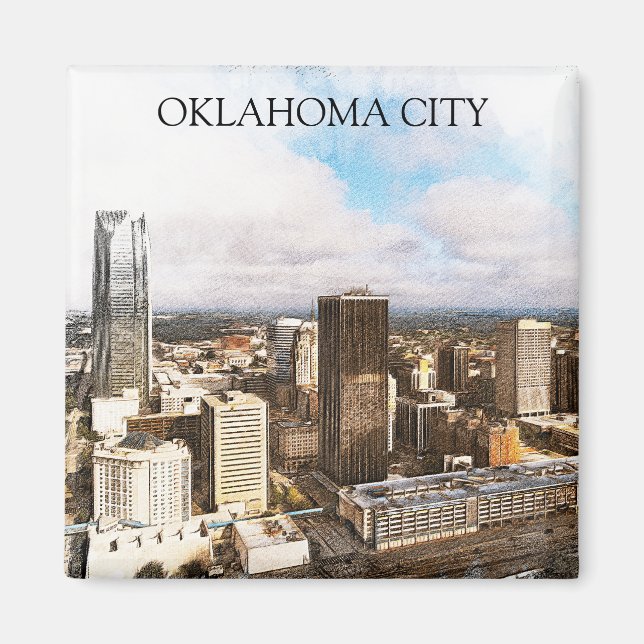 Imán Elegante paisaje urbano de Oklahoma Vista panorámi (Frente)