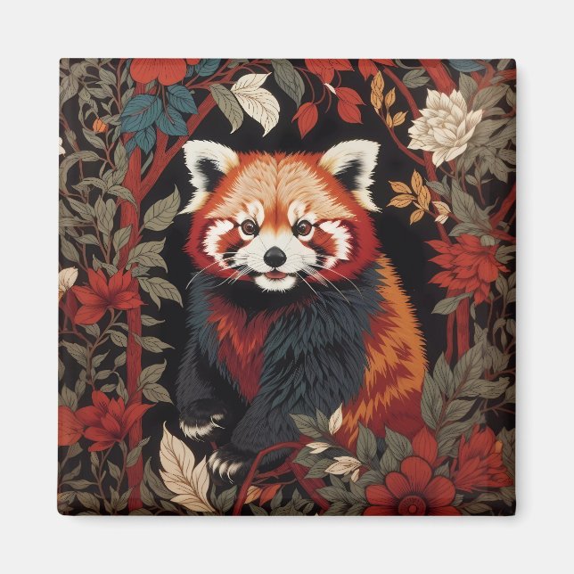 Imán Elegante Panda Rojo William Morris Inspirado Flora (Frente)