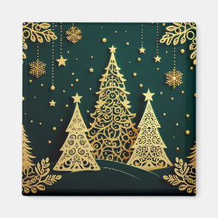 Imán Elegante patrón de árbol de Navidad dorado