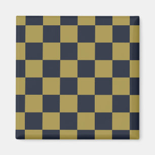 Imán Elegante Patrón de Cuadros Dorado y Azul Marino