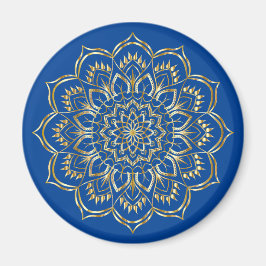 Imán Elegante patrón de Mandala floral azul y dorado