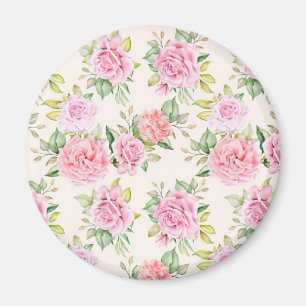 Imán Elegante patrón floral de rosa romántica