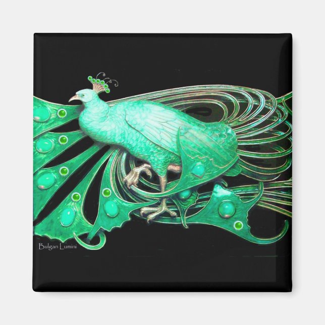 IMÁN ELEGANTE PAVO REAL EN VERDE,NEGRO (Frente)