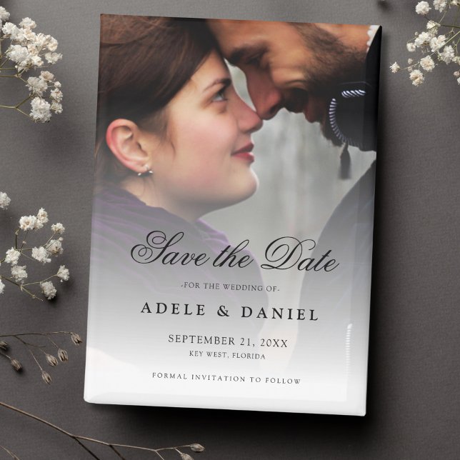 Imán Elegante Personalizado de guión Foto Guardar Boda  (Save the Date Wedding Magnet)