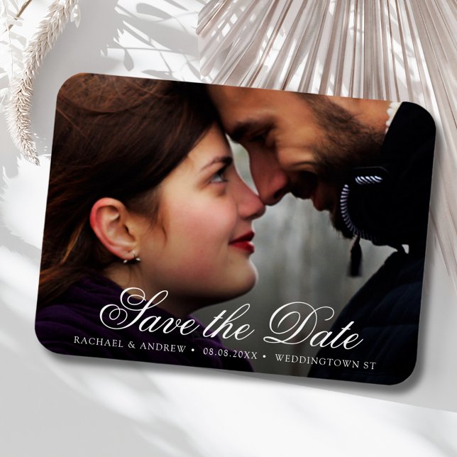 Imán Elegante Personalizado de guión Foto Guardar Boda  (Save the Date Wedding Photo Magnet)