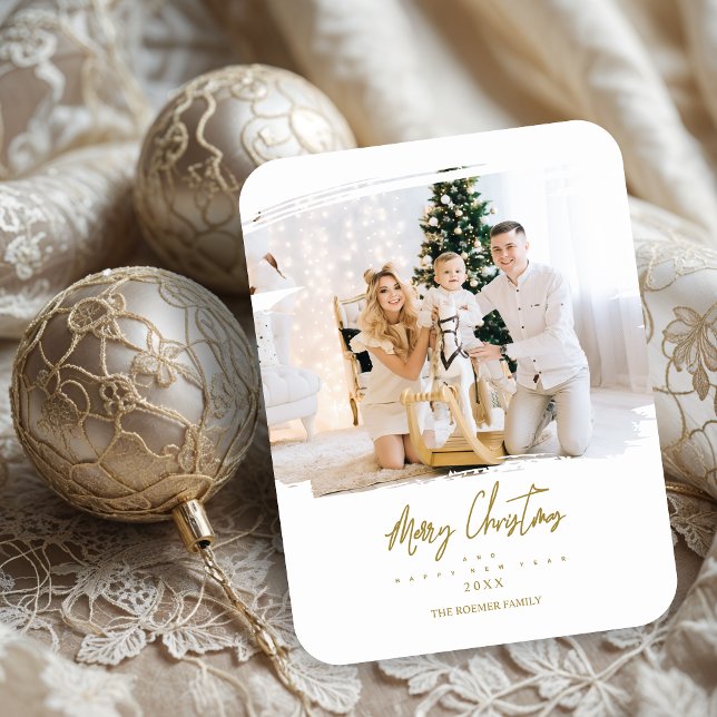 Imán Elegante Personalizado del marco de pincel Navidad (Brushstroke Effect Merry Christmas Custom Photo Holiday Cards.)