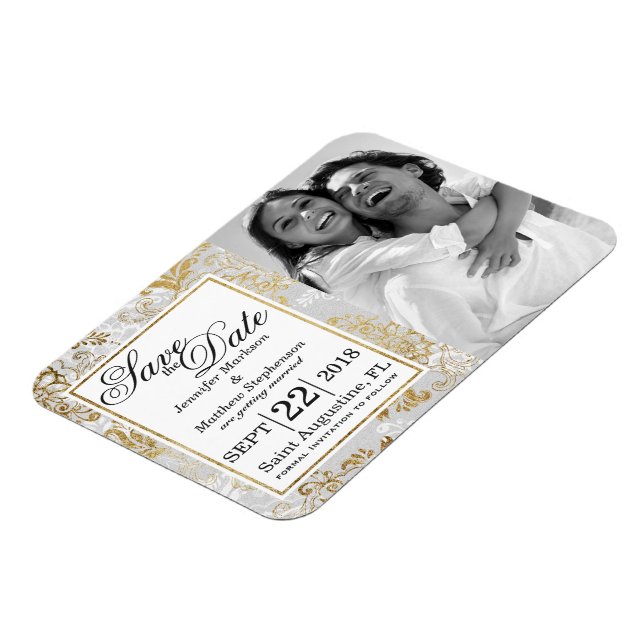 Imán Elegante plata dorada y floral gris salvan las fec (Lado Izquierdo)