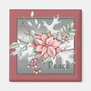 Imán Elegante poinsettia de acuarela personalizada de N