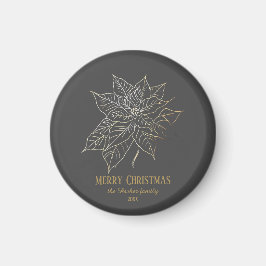 Imán Elegante Poinsettia de contorno dorado sobre fondo