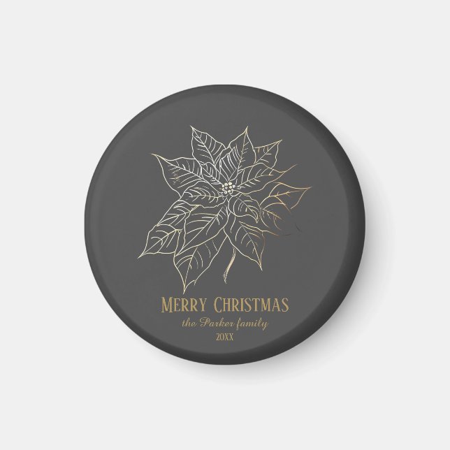 Imán Elegante Poinsettia de contorno dorado sobre fondo (Frente)