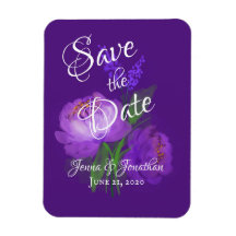 Elegante Purple Floral Script Wedding Guardar la f