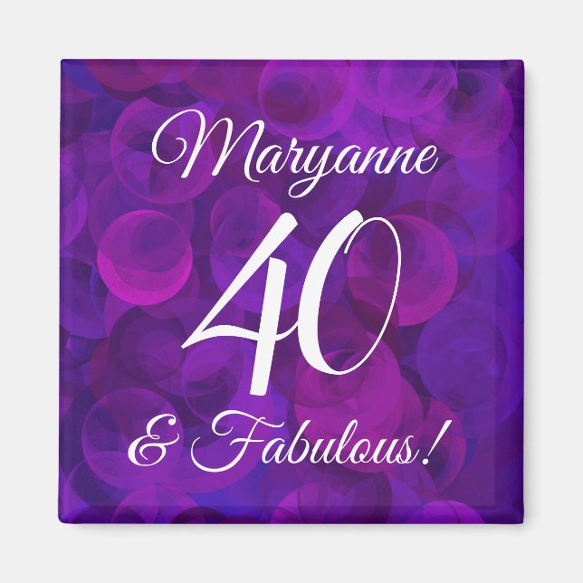 Imán Elegante púrpura 40 y fabulosa fiesta de cumpleaño (Frente)