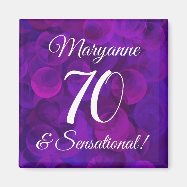 Imán Elegante púrpura 70 y fiesta sensacional de cumple (Frente)