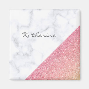 Imán Elegante purpurina dorado de rosa de mármol blanco