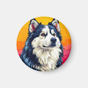 Imán Elegante retrato de Husky con puesta de sol vibran