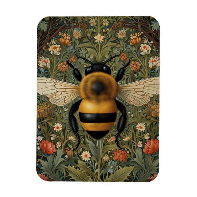 Imán Elegante retro bumblebee boho arte floral botánico (Vertical)