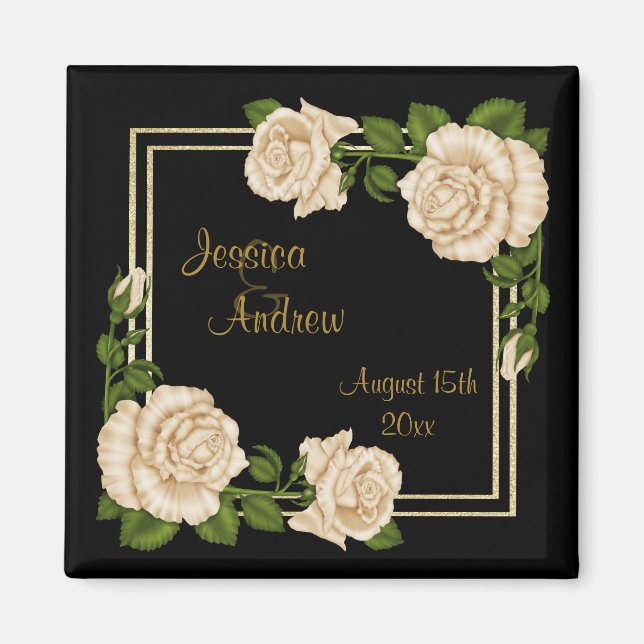 Imán Elegante rincón de Moda Rosas de marfil Boda de Bo (Frente)