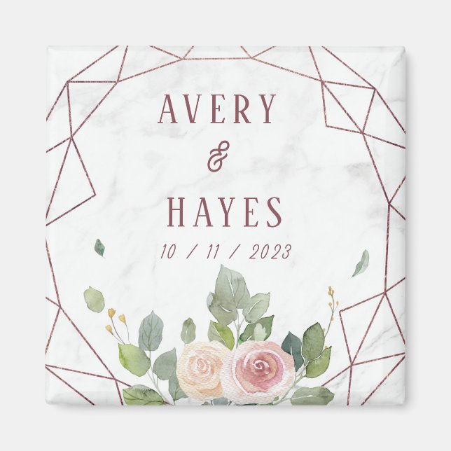 Imán Elegante Rosa Boda Geométrico Oro (Frente)