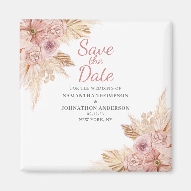 Imán Elegante rosa boho floral botánico save the date  (Frente)
