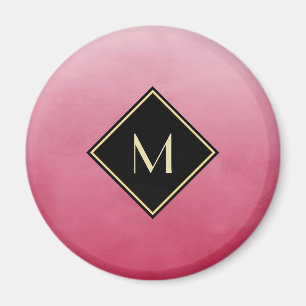 Imán Elegante Rosa Cepillado Con Monograma De Oro Simpl