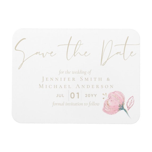 Imán Elegante Rosa Oro Moderno Boda Sparkle (Horizontal)