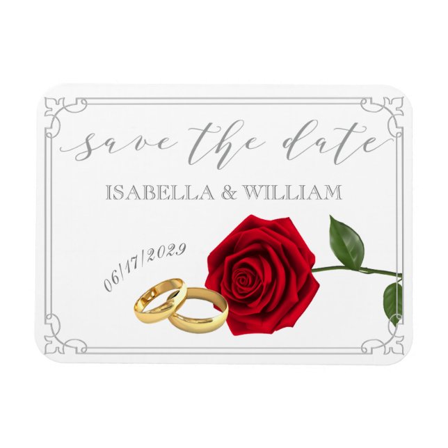 Imán Elegante Roses Rojos y Boda de Anillos Salven la F (Horizontal)