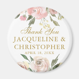 Imán Elegante Rubor Pink Gold Floral Wedding Favor