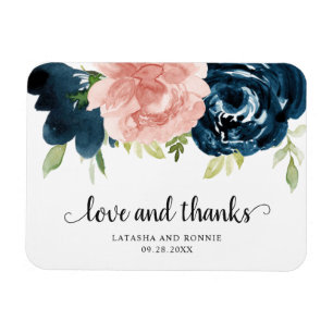Imán Elegante Rubor Pink Navy Blue Floral Wedding Favor