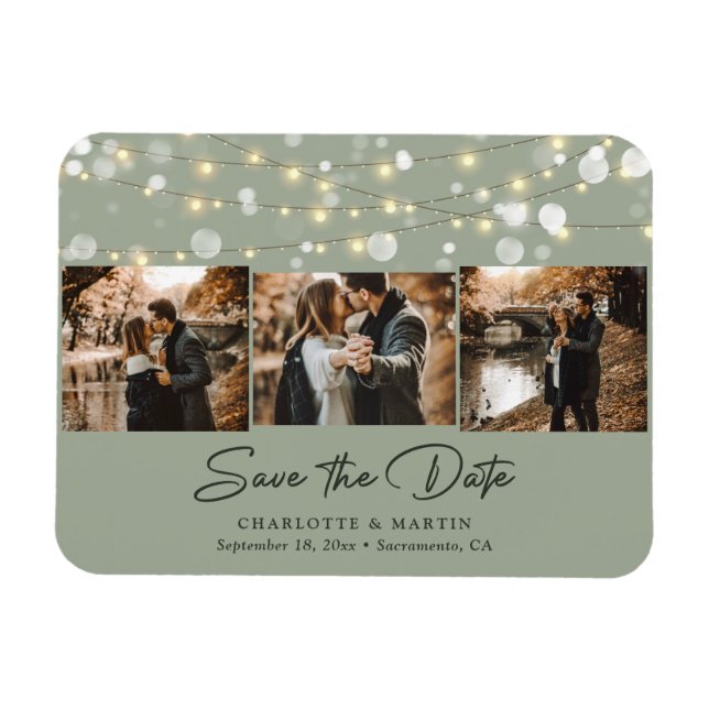 Imán Elegante Sage Green Photo Save The Date Magnet (Horizontal)