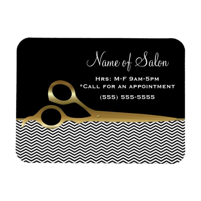 Imán Elegante Salón de Pelo de Chevrons Negro y Oro (Horizontal)