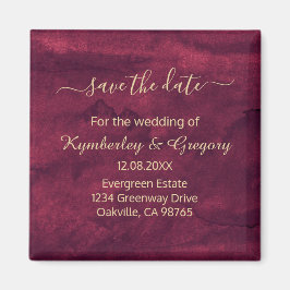 Imán Elegante Save the Date con Acento Dorado y Burgund