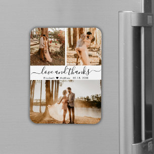 Imán Elegante Script 3 Boda Collage de fotos Gracias