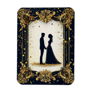 Imán Elegante Silueta de Boda con Marco Dorado Ornament