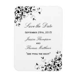 Imán Elegante Swirls Boda Blanca y Negra Ahorra La Fech