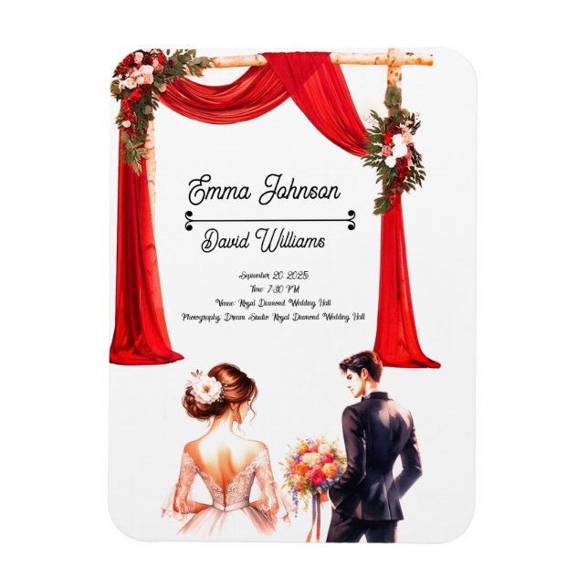 Imán Elegante Tarjeta de invitación a la boda floral -  (Vertical)