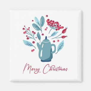 Imán Elegante Teapot Bouquet Feliz Navidad