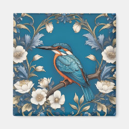 Imán Elegante Turquoise Kingfisher Bird Floral