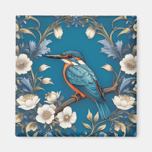 Imán Elegante Turquoise Kingfisher Bird Floral